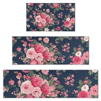 Pioneer Flower Floral Print Pattern Kitchen Rugs Sets Of 3,Kitchen Runner Rugs Non Skid Washable,Decorative Kitchen Floor Mats for Kitchen,Sink,Laundry,17"x30"  17"x47"   17"x59"