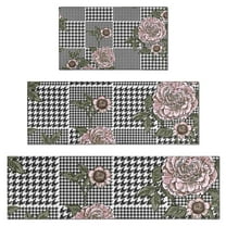 Pioneer Flower Floral Print Pattern Kitchen Rugs Sets Of 3,Kitchen Runner Rugs Non Skid Washable,Decorative Kitchen Floor Mats for Kitchen,Sink,Laundry,17"x30" 17"x47" 17"x59"