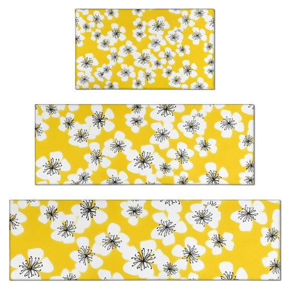 Pioneer Flower Floral Print Pattern Kitchen Rugs Sets Of 3,Kitchen Runner Rugs Non Skid Washable,Decorative Kitchen Floor Mats for Kitchen,Sink,Laundry,17"x30"+ 17"x47" + 17"x59"