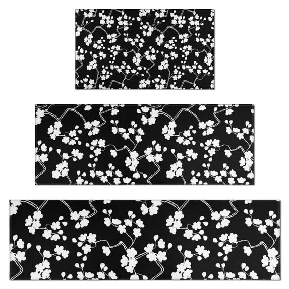 Pioneer Flower Floral Print Pattern Kitchen Rugs Sets Of 3,Kitchen Runner Rugs Non Skid Washable,Decorative Kitchen Floor Mats for Kitchen,Sink,Laundry,17"x30"+ 17"x47" + 17"x59"