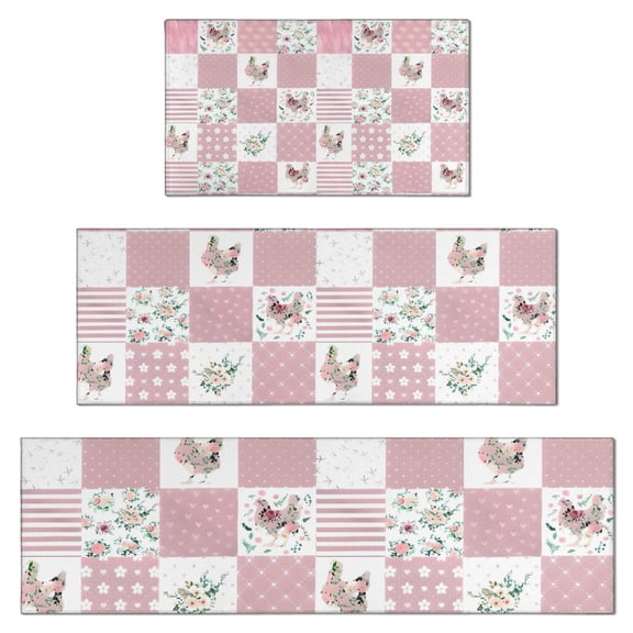 Pioneer Flower Floral Print Pattern Kitchen Rugs Sets Of 3,Kitchen Runner Rugs Non Skid Washable,Decorative Kitchen Floor Mats for Kitchen,Sink,Laundry,17"x30"+ 17"x47" + 17"x59"