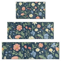 Pioneer Flower Floral Print Pattern Kitchen Rugs Sets Of 3,Kitchen Runner Rugs Non Skid Washable,Decorative Kitchen Floor Mats for Kitchen,Sink,Laundry,17"x30"  17"x47"   17"x59"