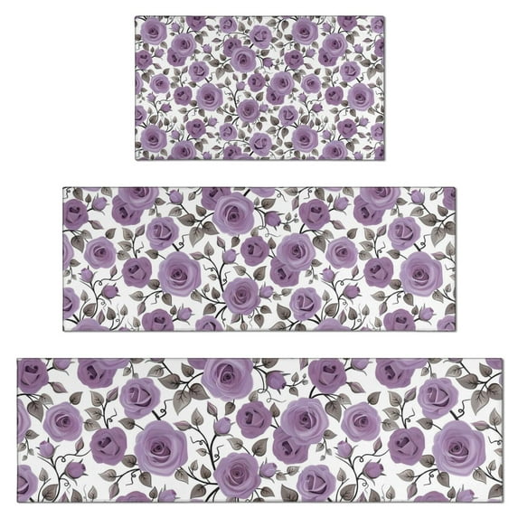 Pioneer Flower Floral Print Pattern Kitchen Rugs Sets Of 3,Kitchen Runner Rugs Non Skid Washable,Decorative Kitchen Floor Mats for Kitchen,Sink,Laundry,17"x30"+ 17"x47" + 17"x59"