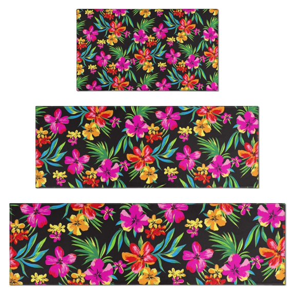 Pioneer Flower Floral Print Pattern Kitchen Rugs Sets Of 3,Kitchen Runner Rugs Non Skid Washable,Decorative Kitchen Floor Mats for Kitchen,Sink,Laundry,17"x30"+ 17"x47" + 17"x59"