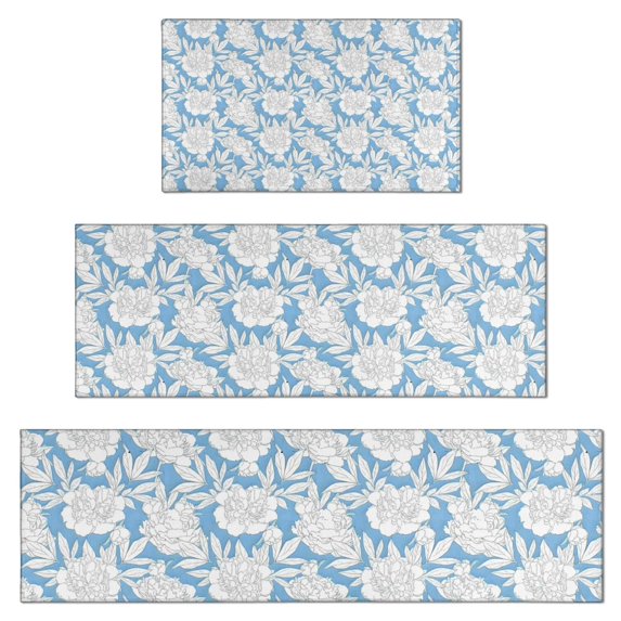 Pioneer Flower Floral Print Pattern Kitchen Rugs Sets Of 3,Kitchen Runner Rugs Non Skid Washable,Decorative Kitchen Floor Mats for Kitchen,Sink,Laundry,17"x30"+ 17"x47" + 17"x59"