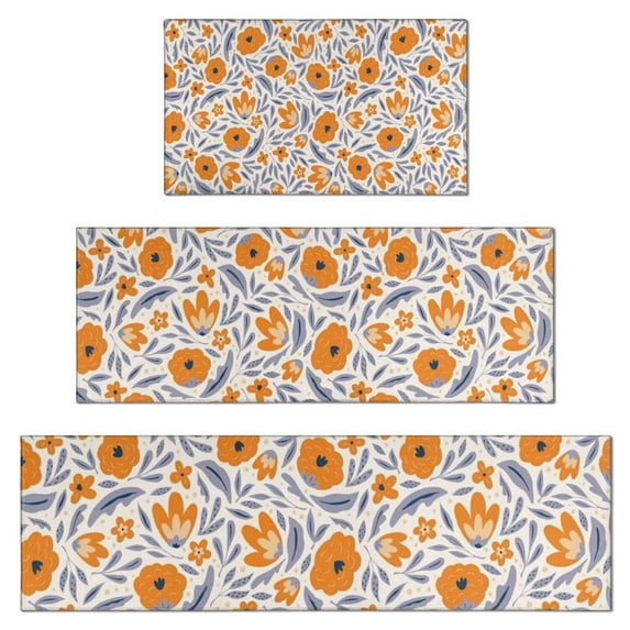 Pioneer Flower Floral Print Pattern Kitchen Rugs Sets Of 3,Kitchen Runner Rugs Non Skid Washable,Decorative Kitchen Floor Mats for Kitchen,Sink,Laundry,17"x30"+ 17"x47" + 17"x59"