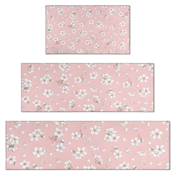 Pioneer Flower Floral Print Pattern Kitchen Rugs Sets Of 3,Kitchen Runner Rugs Non Skid Washable,Decorative Kitchen Floor Mats for Kitchen,Sink,Laundry,17"x30"+ 17"x47" + 17"x59"