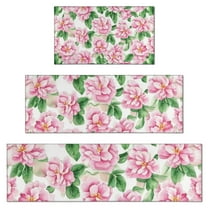 Pioneer Flower Floral Print Pattern Kitchen Rugs Sets Of 3,Kitchen Runner Rugs Non Skid Washable,Decorative Kitchen Floor Mats for Kitchen,Sink,Laundry,17"x30"  17"x47"   17"x59"