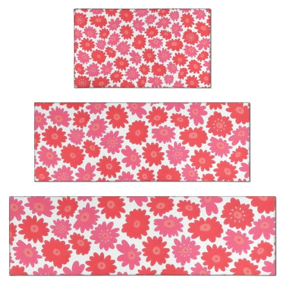 Pioneer Flower Floral Print Pattern Kitchen Rugs Sets Of 3,Kitchen Runner Rugs Non Skid Washable,Decorative Kitchen Floor Mats for Kitchen,Sink,Laundry,17"x30"+ 17"x47" + 17"x59"