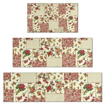 Pioneer Flower Floral Print Pattern Kitchen Rugs Sets Of 3,Kitchen Runner Rugs Non Skid Washable,Decorative Kitchen Floor Mats for Kitchen,Sink,Laundry,17"x30"  17"x47"   17"x59"