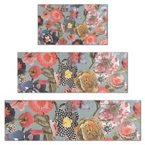 Pioneer Flower Floral Print Pattern Kitchen Rugs Sets Of 3,Kitchen Runner Rugs Non Skid Washable,Decorative Kitchen Floor Mats for Kitchen,Sink,Laundry,17"x30" 17"x47" 17"x59"