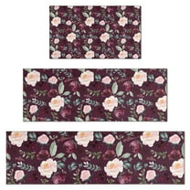 Pioneer Flower Floral Print Pattern Kitchen Rugs Sets Of 3,Kitchen Runner Rugs Non Skid Washable,Decorative Kitchen Floor Mats for Kitchen,Sink,Laundry,17"x30"  17"x47"   17"x59"