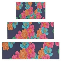 Pioneer Flower Floral Print Pattern Kitchen Rugs Sets Of 3,Kitchen Runner Rugs Non Skid Washable,Decorative Kitchen Floor Mats for Kitchen,Sink,Laundry,17"x30" 17"x47" 17"x59"
