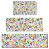 Pioneer Flower Floral Print Pattern Kitchen Rugs Sets Of 3,Kitchen Runner Rugs Non Skid Washable,Decorative Kitchen Floor Mats for Kitchen,Sink,Laundry,17"x30" 17"x47" 17"x59"