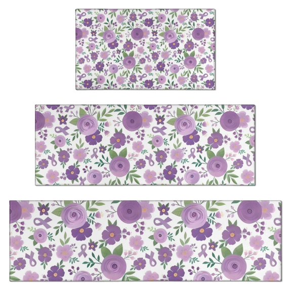 Pioneer Flower Floral Print Pattern Kitchen Rugs Sets Of 3,Kitchen Runner Rugs Non Skid Washable,Decorative Kitchen Floor Mats for Kitchen,Sink,Laundry,17"x30"+ 17"x47" + 17"x59"