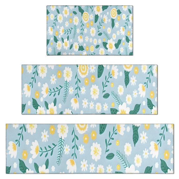 Pioneer Flower Floral Print Pattern Kitchen Rugs Sets Of 3,Kitchen Runner Rugs Non Skid Washable,Decorative Kitchen Floor Mats for Kitchen,Sink,Laundry,17"x30"+ 17"x47" + 17"x59"
