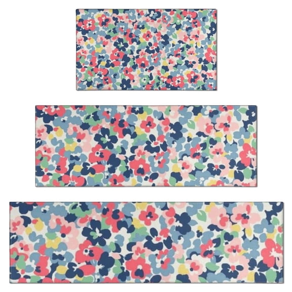 Pioneer Flower Floral Print Pattern Kitchen Rugs Sets Of 3,Kitchen Runner Rugs Non Skid Washable,Decorative Kitchen Floor Mats for Kitchen,Sink,Laundry,17"x30"+ 17"x47" + 17"x59"