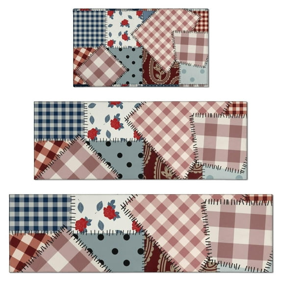 Pioneer Flower Floral Print Pattern Kitchen Rugs Sets Of 3,Kitchen Runner Rugs Non Skid Washable,Decorative Kitchen Floor Mats for Kitchen,Sink,Laundry,17"x30"+ 17"x47" + 17"x59"