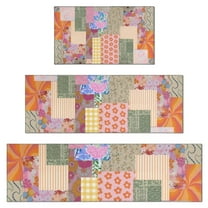 Pioneer Flower Floral Print Pattern Kitchen Rugs Sets Of 3,Kitchen Runner Rugs Non Skid Washable,Decorative Kitchen Floor Mats for Kitchen,Sink,Laundry,17"x30"  17"x47"   17"x59"