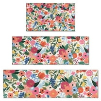Pioneer Flower Floral Print Pattern Kitchen Rugs Sets Of 3,Kitchen Runner Rugs Non Skid Washable,Decorative Kitchen Floor Mats for Kitchen,Sink,Laundry,17"x30" 17"x47" 17"x59"