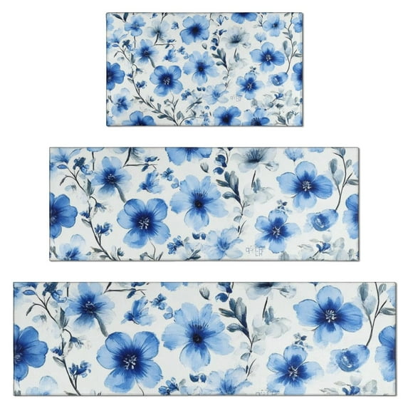Pioneer Flower Floral Print Pattern Kitchen Rugs Sets Of 3,Kitchen Runner Rugs Non Skid Washable,Decorative Kitchen Floor Mats for Kitchen,Sink,Laundry,17"x30"+ 17"x47" + 17"x59"