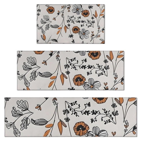 Pioneer Flower Floral Print Pattern Kitchen Rugs Sets Of 3,Kitchen Runner Rugs Non Skid Washable,Decorative Kitchen Floor Mats for Kitchen,Sink,Laundry,17"x30"+ 17"x47" + 17"x59"