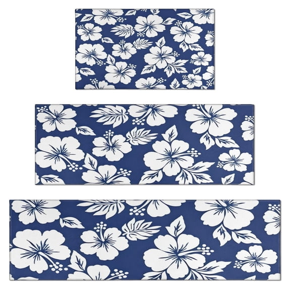 Pioneer Flower Floral Print Pattern Kitchen Rugs Sets Of 3,Kitchen Runner Rugs Non Skid Washable,Decorative Kitchen Floor Mats for Kitchen,Sink,Laundry,17"x30"+ 17"x47" + 17"x59"