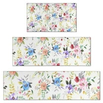 Pioneer Flower Floral Print Pattern Kitchen Rugs Sets Of 3,Kitchen Runner Rugs Non Skid Washable,Decorative Kitchen Floor Mats for Kitchen,Sink,Laundry,17"x30"  17"x47"   17"x59"