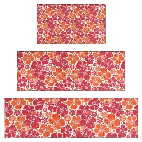 Pioneer Flower Floral Print Pattern Kitchen Rugs Sets Of 3,Kitchen Runner Rugs Non Skid Washable,Decorative Kitchen Floor Mats for Kitchen,Sink,Laundry,17"x30"+ 17"x47" + 17"x59"