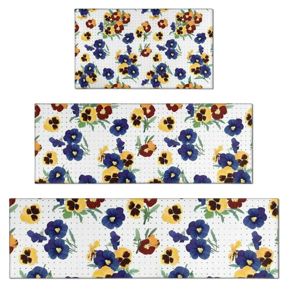 Pioneer Flower Floral Print Pattern Kitchen Rugs Sets Of 3,Kitchen Runner Rugs Non Skid Washable,Decorative Kitchen Floor Mats for Kitchen,Sink,Laundry,17"x30"+ 17"x47" + 17"x59"