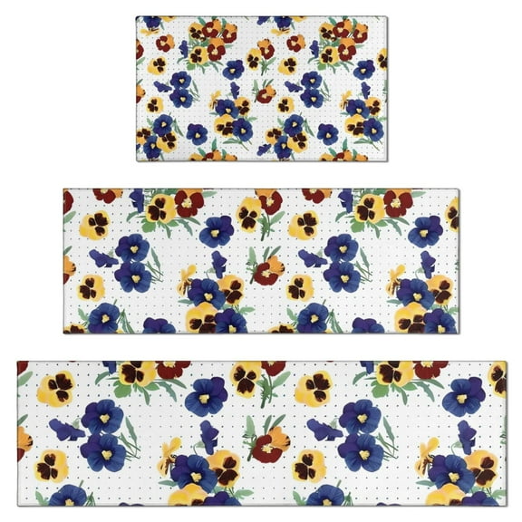 Pioneer Flower Floral Print Pattern Kitchen Rugs Sets Of 3,Kitchen Runner Rugs Non Skid Washable,Decorative Kitchen Floor Mats for Kitchen,Sink,Laundry,17"x30"+ 17"x47" + 17"x59"