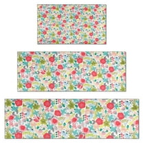 Pioneer Flower Floral Print Pattern Kitchen Rugs Sets Of 3,Kitchen Runner Rugs Non Skid Washable,Decorative Kitchen Floor Mats for Kitchen,Sink,Laundry,17"x30" 17"x47" 17"x59"