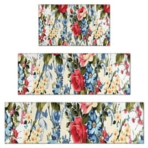 Pioneer Flower Floral Print Pattern Kitchen Rugs Sets Of 3,Kitchen Runner Rugs Non Skid Washable,Decorative Kitchen Floor Mats for Kitchen,Sink,Laundry,17"x30" 17"x47" 17"x59"