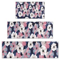 Pioneer Flower Floral Print Pattern Kitchen Rugs Sets Of 3,Kitchen Runner Rugs Non Skid Washable,Decorative Kitchen Floor Mats for Kitchen,Sink,Laundry,17"x30"  17"x47"   17"x59"