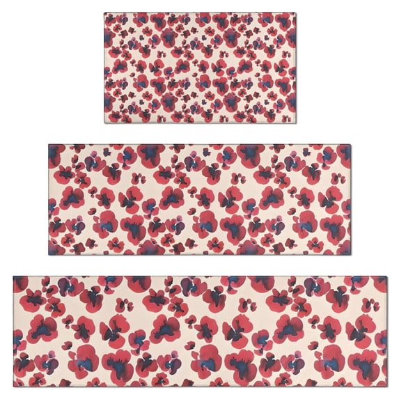 Pioneer Flower Floral Print Pattern Kitchen Rugs Sets Of 3,Kitchen Runner Rugs Non Skid Washable,Decorative Kitchen Floor Mats for Kitchen,Sink,Laundry,17"x30"+ 17"x47" + 17"x59"