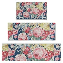Pioneer Flower Floral Print Pattern Kitchen Rugs Sets Of 3,Kitchen Runner Rugs Non Skid Washable,Decorative Kitchen Floor Mats for Kitchen,Sink,Laundry,17"x30" 17"x47" 17"x59"