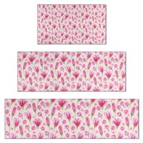 Pioneer Flower Floral Print Pattern Kitchen Rugs Sets Of 3,Kitchen Runner Rugs Non Skid Washable,Decorative Kitchen Floor Mats for Kitchen,Sink,Laundry,17"x30"  17"x47"   17"x59"