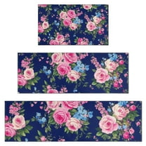 Pioneer Flower Floral Print Pattern Kitchen Rugs Sets Of 3,Kitchen Runner Rugs Non Skid Washable,Decorative Kitchen Floor Mats for Kitchen,Sink,Laundry,17"x30" 17"x47" 17"x59"