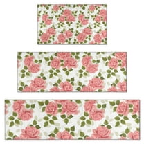 Pioneer Flower Floral Print Pattern Kitchen Rugs Sets Of 3,Kitchen Runner Rugs Non Skid Washable,Decorative Kitchen Floor Mats for Kitchen,Sink,Laundry,17"x30"  17"x47"   17"x59"