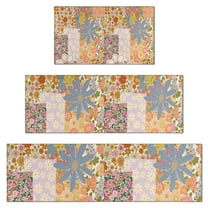 Pioneer Flower Floral Print Pattern Kitchen Rugs Sets Of 3,Kitchen Runner Rugs Non Skid Washable,Decorative Kitchen Floor Mats for Kitchen,Sink,Laundry,17"x30"  17"x47"   17"x59"