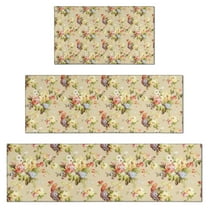 Pioneer Flower Floral Print Pattern Kitchen Rugs Sets Of 3,Kitchen Runner Rugs Non Skid Washable,Decorative Kitchen Floor Mats for Kitchen,Sink,Laundry,17"x30" 17"x47" 17"x59"