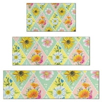 Pioneer Flower Floral Print Pattern Kitchen Rugs Sets Of 3,Kitchen Runner Rugs Non Skid Washable,Decorative Kitchen Floor Mats for Kitchen,Sink,Laundry,17"x30"  17"x47"   17"x59"
