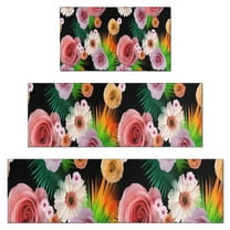 Pioneer Flower Floral Print Pattern Kitchen Rugs Sets Of 3,Kitchen Runner Rugs Non Skid Washable,Decorative Kitchen Floor Mats for Kitchen,Sink,Laundry,17"x30"  17"x47"   17"x59"