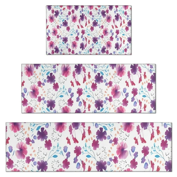 Pioneer Flower Floral Print Pattern Kitchen Rugs Sets Of 3,Kitchen Runner Rugs Non Skid Washable,Decorative Kitchen Floor Mats for Kitchen,Sink,Laundry,17"x30"+ 17"x47" + 17"x59"
