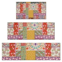 Pioneer Flower Floral Print Pattern Kitchen Rugs Sets Of 3,Kitchen Runner Rugs Non Skid Washable,Decorative Kitchen Floor Mats for Kitchen,Sink,Laundry,17"x30"  17"x47"   17"x59"