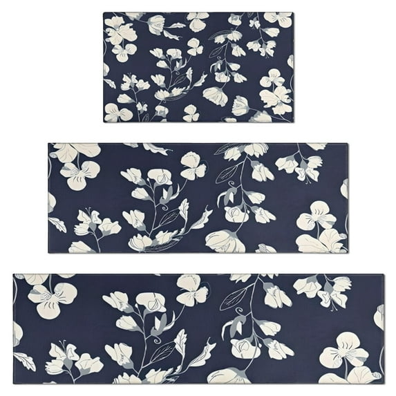 Pioneer Flower Floral Print Pattern Kitchen Rugs Sets Of 3,Kitchen Runner Rugs Non Skid Washable,Decorative Kitchen Floor Mats for Kitchen,Sink,Laundry,17"x30"+ 17"x47" + 17"x59"