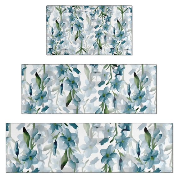 Pioneer Flower Floral Print Pattern Kitchen Rugs Sets Of 3,Kitchen Runner Rugs Non Skid Washable,Decorative Kitchen Floor Mats for Kitchen,Sink,Laundry,17"x30"+ 17"x47" + 17"x59"