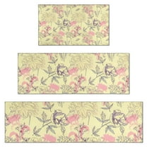Pioneer Flower Floral Print Pattern Kitchen Rugs Sets Of 3,Kitchen Runner Rugs Non Skid Washable,Decorative Kitchen Floor Mats for Kitchen,Sink,Laundry,17"x30" 17"x47" 17"x59"