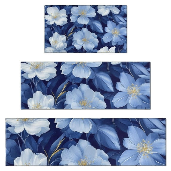 Pioneer Flower Floral Print Pattern Kitchen Rugs Sets Of 3,Kitchen Runner Rugs Non Skid Washable,Decorative Kitchen Floor Mats for Kitchen,Sink,Laundry,17"x30"+ 17"x47" + 17"x59"
