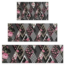 Pioneer Flower Floral Print Pattern Kitchen Rugs Sets Of 3,Kitchen Runner Rugs Non Skid Washable,Decorative Kitchen Floor Mats for Kitchen,Sink,Laundry,17"x30" 17"x47" 17"x59"